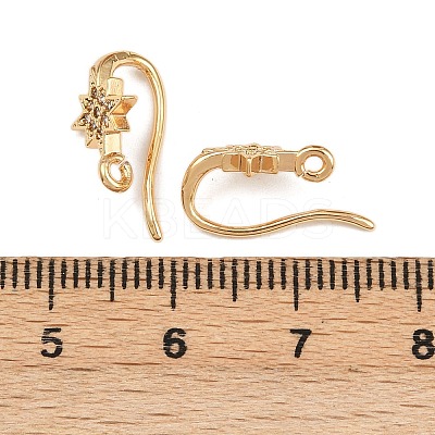 Brass Micro Pave Clear Cubic Zirconia Star Earring Hooks X-KK-A274-06G-1