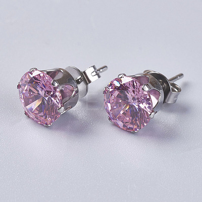 Cubic Zirconia Stud Earrings EJEW-I209-09-8mm-1
