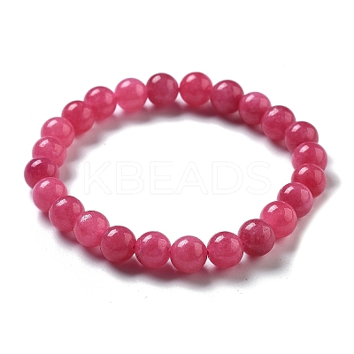 Natural Dyed & Heated Chalcedony Imitation Rhodochrosite Beaded Stretch Bracelets for Women Men BJEW-F483-05-1-1