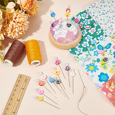 50Pcs 10 Colors Handmade Polymer Clay Flower Iron Head Pins DIY-AB00042-1