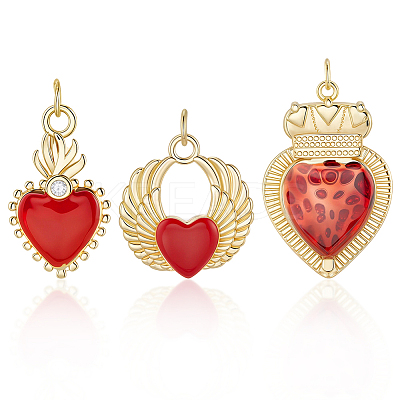6Pcs 3 Styles Brass Enamel Pendants KK-BBC0019-86-1