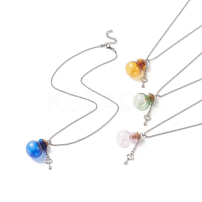 4Pcs 4 Color Lucky Bag Shape Glass Cork Bottles Pendant Necklaces Set NJEW-TA00067-1