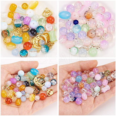 2 Sets 2 Styles DIY Lampwork Beads & Alloy Pendant & Link & Bead Caps Jewelry Findings Kits DIY-TA0011-61-1