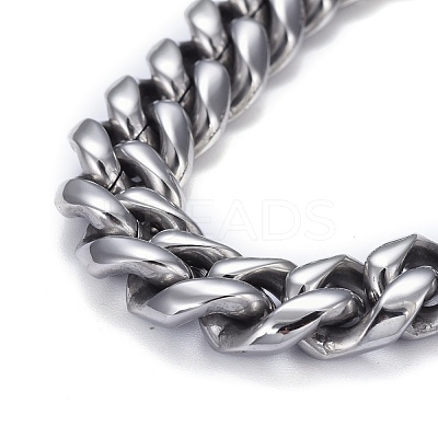 Tarnish Resistant Men's 304 Stainless Steel Cuban Link Chain Bracelets BJEW-P263-B03-P-1