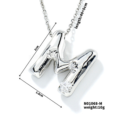 Brass Pave Clear Cubic Zirconia Shiny Balloon Letter Pendant Necklaces IT0451-10-1