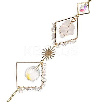 Iron Rhombus & Natural Quartz Crystal Suncatchers HJEW-F025-04G-03-1