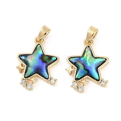 Natural Paua Shell Star Pendants KK-U043-22G-01-1