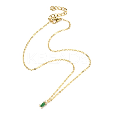 Glass Rectangle Pendant Necklace with Golden Brass Cable Chains Necklace for Women NJEW-FZ00012-1