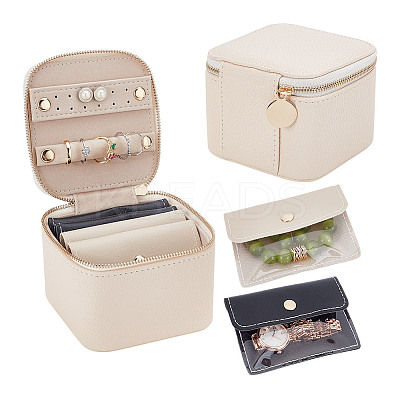 Portable Imitation Leather Jewelry Storage Zipper Boxs with 4 Insert Bags CON-WH0202-001B-1