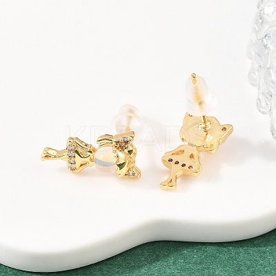 Girl Brass Micro Pave Clear Cubic Zirconia Stud Earrings EJEW-A150-01G-1