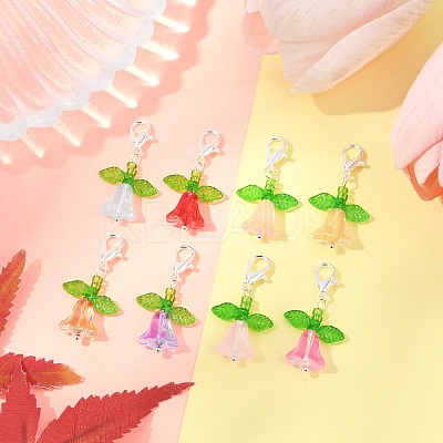 8Pcs Tulip Acrylic & Glass Pendant Decorations HJEW-JM03081-02-1