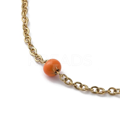 PVD Vacuum Plating Golden 304 Stainless Steel Cable Chain Bracelet with Enamel Rondelle Beaded BJEW-G683-02G-01-1