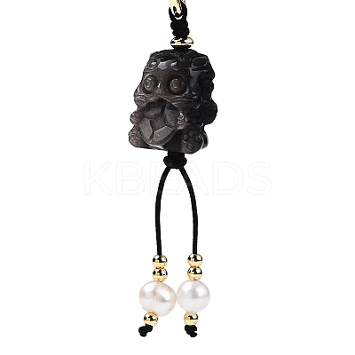 Natural Silver Obsidian & Obsidian & Natural Pearl & Brass for Mobile Phone Straps HJEW-N003-01-1