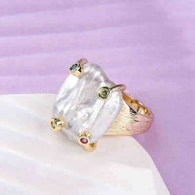 Brass with Natural Baroque Pearl Finger Rings RJEW-Q023-01G-1