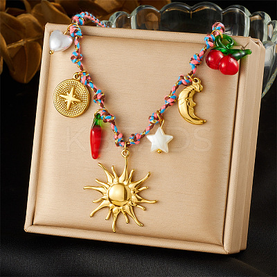 304 Stainless Steel & Plastic Hot Pepper Cherry Pendant Cotton Cord Necklaces for Women LS-NJEW-Z092-01G-02-1