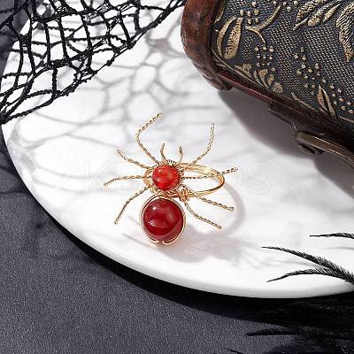 Natural Carnelian Beaded Finger Rings RJEW-TA00210-01-1