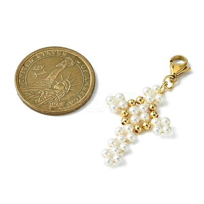 Shell Pearl & Brass Beaded Pendant Decoration HJEW-TA00046-1