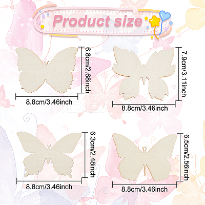 48Pcs 4 Style Unfinished Wood Cutouts WOOD-GO0001-01-1