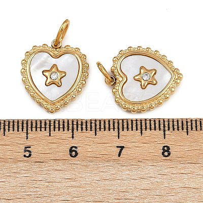 304 Stainless Steel Pave Natural Shell Pendants STAS-Z152-13G-1
