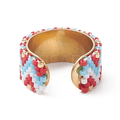 Glass Seed Beaded Wave Open Cuff Rings RJEW-MZ00008-1
