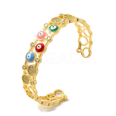 Colorful Enamel Evil Eye Open Cuff Bangle with Cubic Zirconia BJEW-A136-05G-1