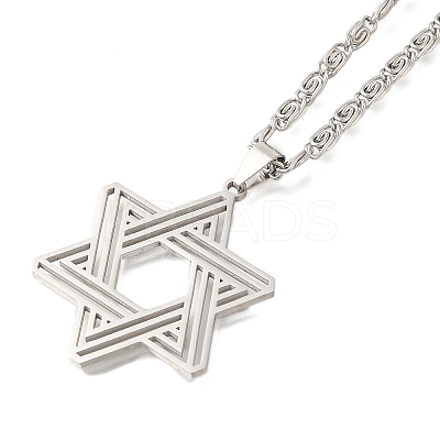 201 Stainless Steel Lumachina Chain Star of David Pendant Necklaces NJEW-S003-03P-1