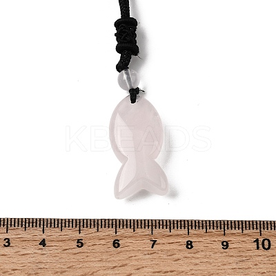 Natural Rose Quartz Fish Pendant Black Nylon Cord Necklaces NJEW-G185-01G-1