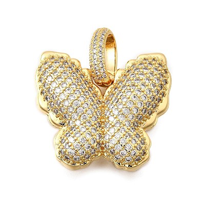 Brass Micro Pave Cubic Zirconia Pendants KK-C094-03G-1