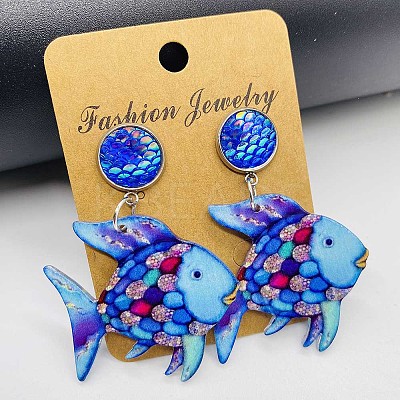 Alloy & Acrylic Dangle Stud Earrings FS-WG106F8-01-1