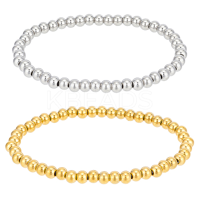 4Pcs 2 Colors 201 Stainless Steel Round Beaded Stretch Bracelets Set for Men Women BJEW-BC0001-15A-1