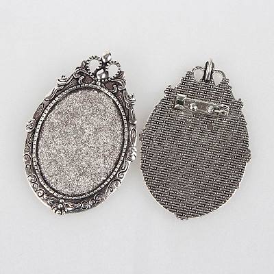 Vintage Tibetan Style Alloy Brooch Cabochon Settings X-PALLOY-N0085-35AS-1