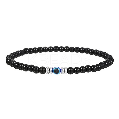 Glass Evil Eye 4MM Natural Obsidian Beaded Stretch Bracelets for Men VE1501-5-1