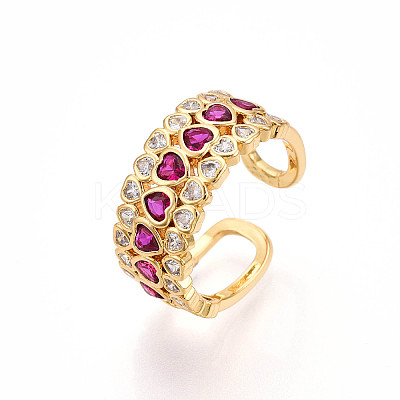 Brass Micro Pave Cubic Zirconia Cuff Rings for Women KK-T074-24G-1