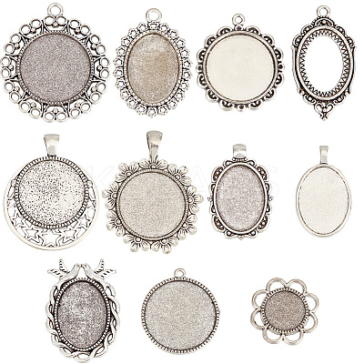 44Pcs 11 Styles Tibetan Style Pendant Cabochon Settings TIBE-SC0002-12-1