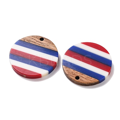 Independence Day Opaque Striped Resin & Walnut Wood Pendants RESI-U010-02R-1