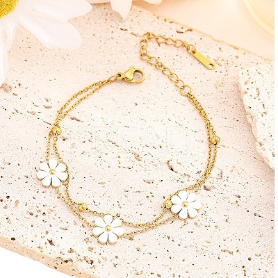 304 Stainless Steel with Acrylic Flower Charm Anklets LS-AJEW-Z044-01G-1