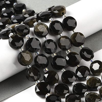 Natural Golden Sheen Obsidian Bead Strands G-C116-A07-01-1
