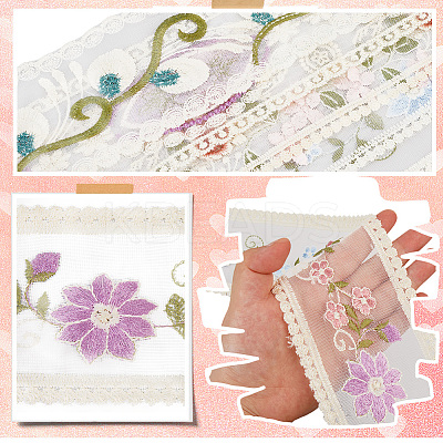 10 Yards 5 Colors Polycotton Embroidery Flower Lace Ribbon AJEW-CY0001-36-1