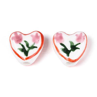 Hand Painted Tulip Flower Porcelain Ceramic Beads PORC-T134-28F-1