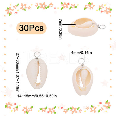 30Pcs Natural Cowrie Shell Pendants SHEL-SC0001-31B-1