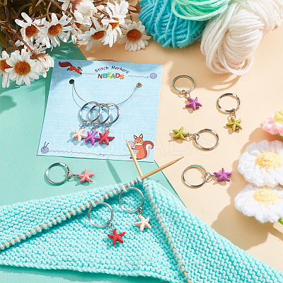 10Pcs Starfish Synthetic Turquoise Pendant Stitch Markers HJEW-NB00040-1