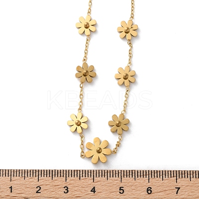 316 Surgical Stainless Steel Flower Link Chain Necklaces for Women NJEW-P324-06G-1