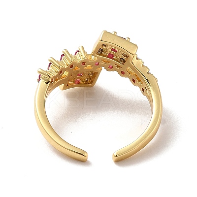 Ion Plating(IP) Cubic Zirconia Rectangle Open Cuff Ring RJEW-C041-11G-1