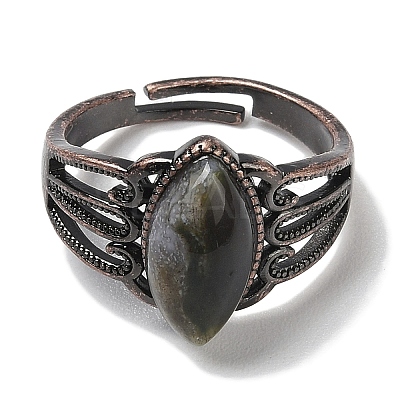 Natural Gemstone Horse Eye Adjustable Rings RJEW-K271-05R-1