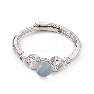 Heart Natural Aquamarine Adjustable Rings RJEW-G273-13P-02-1