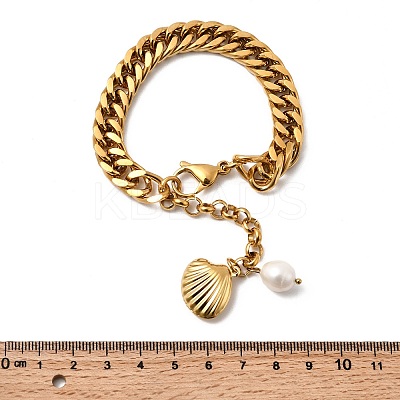 304 Stainless Steel & Natural Freshwater Pearl Curb Chain Bracelets for Women BJEW-G763-03G-1