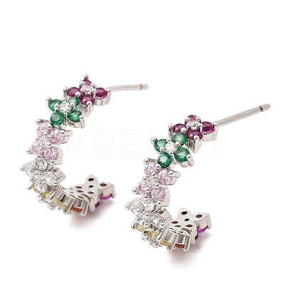 C-Shaped Brass Micro Pave Cubic Zirconia Stud Earrings EJEW-H180-23P-1