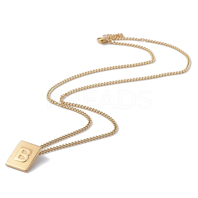 Stainless Steel Initial Letter Rectangle Pendant Necklace for Men Women NJEW-E090-01G-02-1