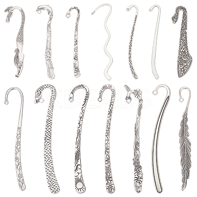 14Pcs 14 Styles Tibetan Style Alloy Bookmarks Findings AJEW-UN0001-69-1