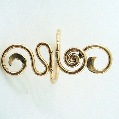 Boho Adjustable Brass Twisted Wire Wrapped Long Toe Rings FS-WGB3A04-01-1